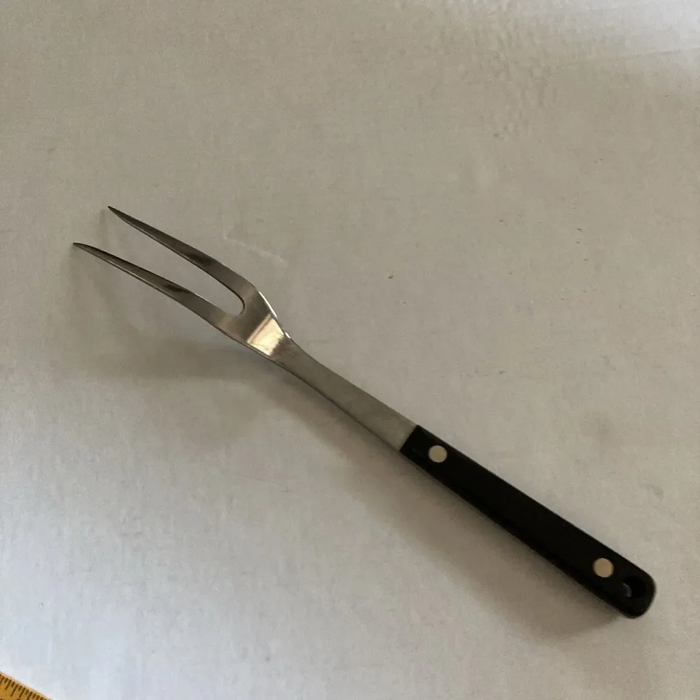 Vintage Flint Stainless Steel Carving Fork USA Black Handle Kitchen Utensil 11”
